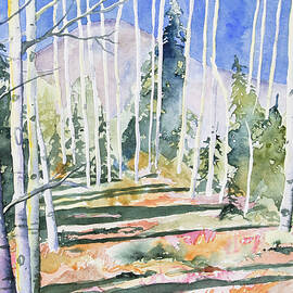 Watercolor - Colorado Aspen and Mountain Landscape by Cascade Colors