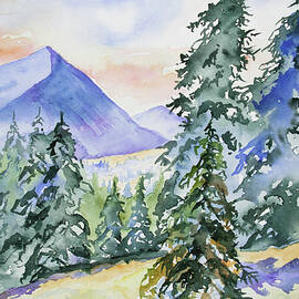 Watercolor - Colorado Winter Mountain Sunrise by Cascade Colors