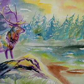 Watercolor - Elk in the Rockies by Cascade Colors
