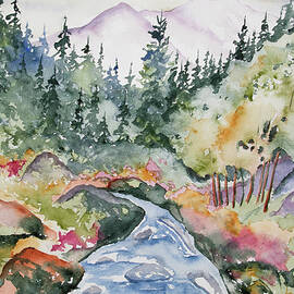 Watercolor - Long's Peak Autumn Landscape by Cascade Colors
