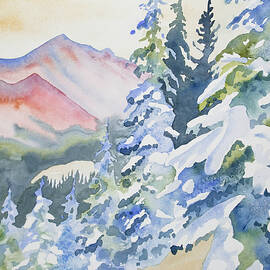 Watercolor - Long's Peak Winter Landscape by Cascade Colors