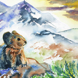 Watercolor - Pika Watching the Sunset by Cascade Colors