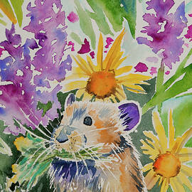 Watercolor - Pika with Wildflowers 2 by Cascade Colors