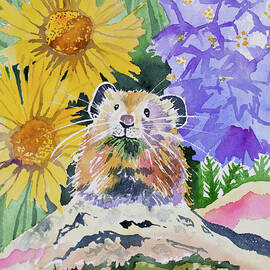 Watercolor - Pika with Wildflowers by Cascade Colors