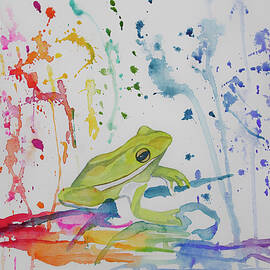 Watercolor - Tree Frog and Raindrops by Cascade Colors