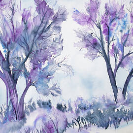 Watercolor - Two Trees in Wintry Landscape by Cascade Colors