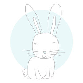 White Bunny On Blue- Art by Linda Woods by Linda Woods