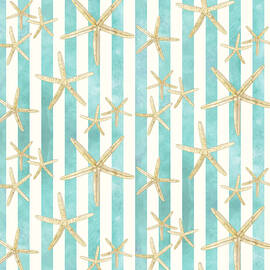 White Finger Starfish Watercolor Stripe Pattern by Audrey Jeanne Roberts