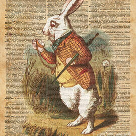 White Rabbit Alice in Wonderland Vintage Art by Anna W