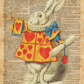 White Rabbit with Trumpet Alice in Wonderland Vintage Dictionary Artwork by Anna W