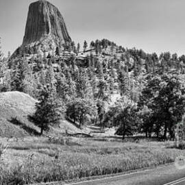 WInding Around Devils Tower Black And White by Adam Jewell