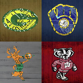 Wisconsin Sports Collage with Badgers Brewers Bucks License Plate Art V2 by Design Turnpike