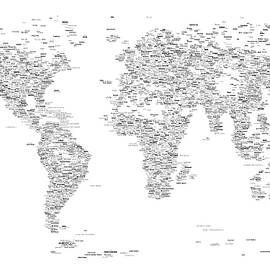 World Map of Cities Typography Map by Michael Tompsett