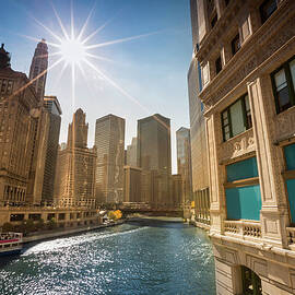 Chicago Cityscape And River by Pgiam