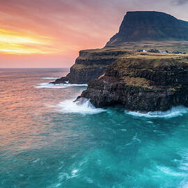 Denmark, Faeroe Islands, Vagar, Gasadalur Waterfall by Sebastian Wasek