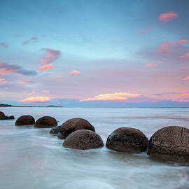 Moeraki Boulders On Beach, New Zealand by Douglas Pearson