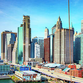 New York City, View Of South Street Seaport And East River From Brooklyn Bridge by Lumiere
