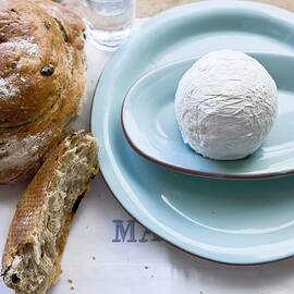 Olive Bread And Soft Cheese Ball On Saucer, Overhead View by Jalag / Angelika Lorenzen