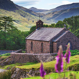 United Kingdom, England, Cumbria, Great Britain, Lake District, British Isles, Buttermere, Tiny Church In Buttermere Village With The Lake District Peaks In The Background by Maurizio Rellini