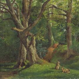 Woodland Scene With Rabbits by Sir Hubert Von Herkomer