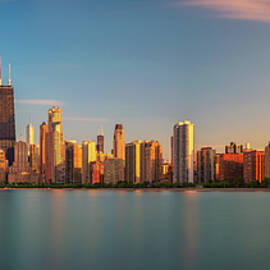 Chicago skyline at sunset viewed from North Avenue Beach by Miroslav Liska
