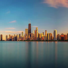 Chicago skyline at sunset viewed from North Avenue Beach by Miroslav Liska