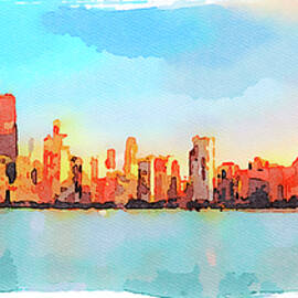 Chicago skyline at sunset viewed from North Avenue Beach by Miroslav Liska