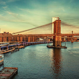 Nyc, Manhattan, View Of East River With Brooklyn Bridge Near South Street And Fdr Drive by Lumiere