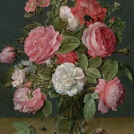 Roses In A Glass Vase by Jacob Van Hulsdonck