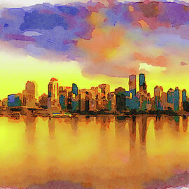 Sunset skyline of Vancouver downtown from Stanley Park by Miroslav Liska