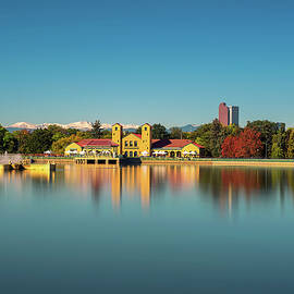 Skyline of Denver downtown with Rocky Mountains by Miroslav Liska