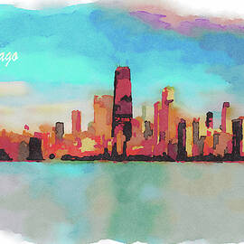 Chicago skyline at sunset viewed from North Avenue Beach by Miroslav Liska