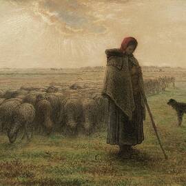 Shepherdess And Her Flock by Jean-francois Millet