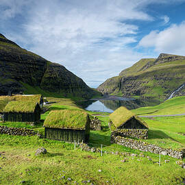 Historic Grass-roofed Houses In One Of The Most Beautiful Places In The World, Saksun, Streymoy Island In The Faroe Islands. by Franz Sußbauer