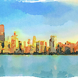Chicago skyline at sunset viewed from North Avenue Beach by Miroslav Liska
