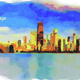 Chicago skyline at sunset viewed from North Avenue Beach by Miroslav Liska