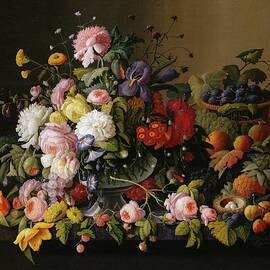 Still Life; Flowers And Fruit by Severin Roesen