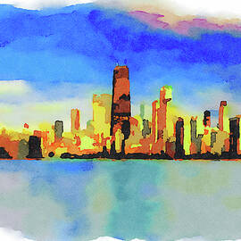 Chicago skyline at sunset viewed from North Avenue Beach by Miroslav Liska