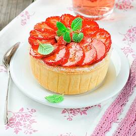 A Mini Cheesecake With Strawberries by Schall, Ewgenija
