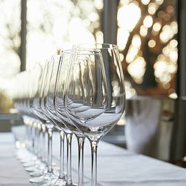 A Row Of White Wine Glasses by Jalag / Götz Wrage