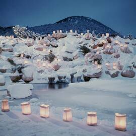 Snowy Garden With Christmas Lanterns by William Grigsby