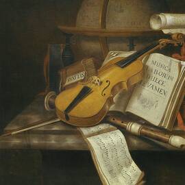 A Vanitas Still Life With A Violin, A Recorder And A Score by Edwaert Collier
