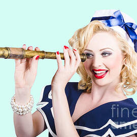 Attractive pinup sailor girl with a monocular by Jorgo Photography