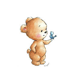 baby bear with bird by Anna Abramskaya