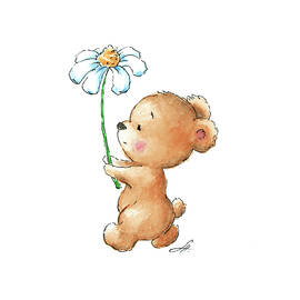 baby bear with flower by Anna Abramskaya