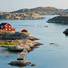 Bathing In Sea, Skrhamn, Tjorn, Sweden by Peter Adams