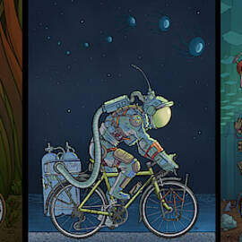 Bikestronaut Triptych by EvanArt - Evan Miller