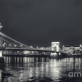 Black and White Panorama of Budapest Chain Bridge by Stefano Senise