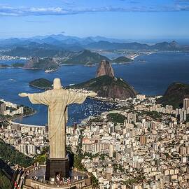Brazil, Rio De Janeiro, Corcovado, Cityscape With Christ The Redeemer, Sugarloaf Mountain In The Background by Antonino Bartuccio
