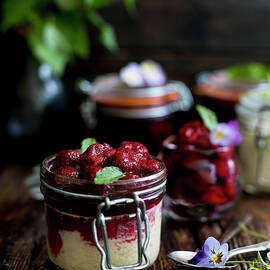 Cheesecake Baked In A Glass And Topped With Strawberries by Lilia Jankowska